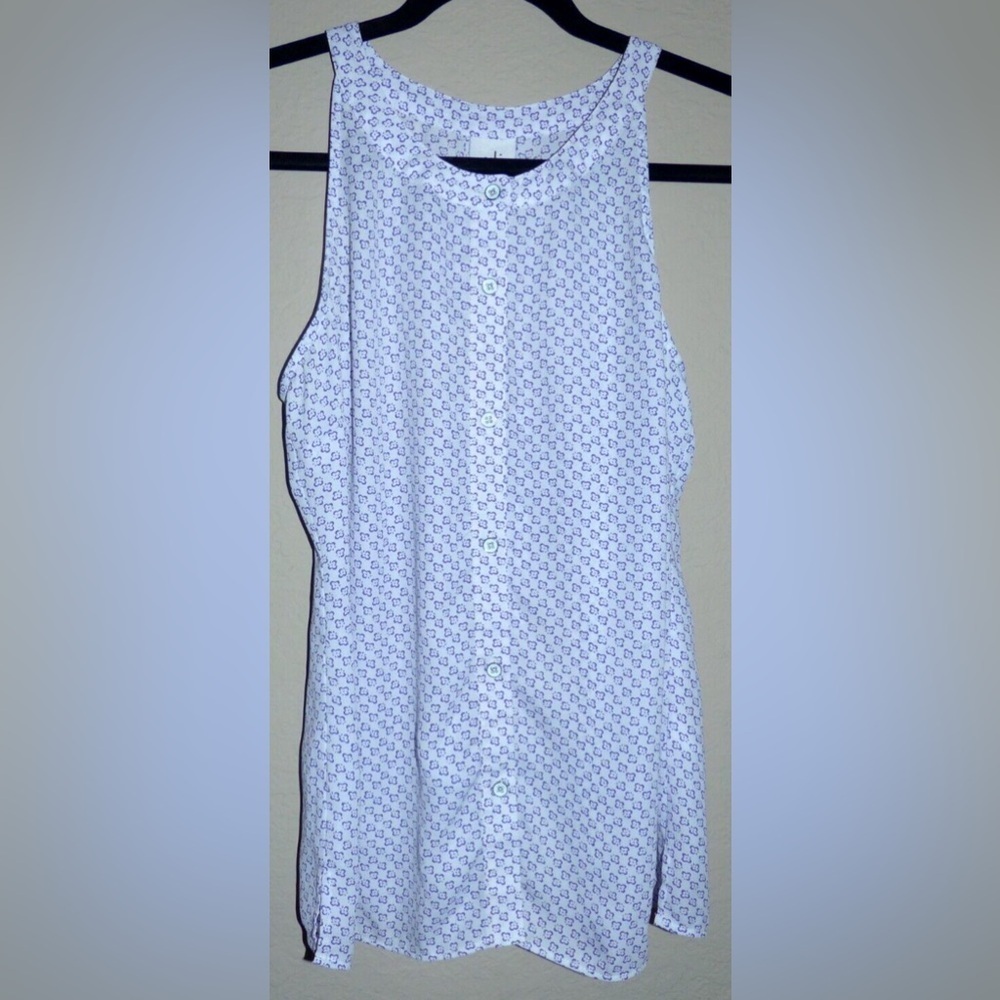 CAbi Priscilla Sleeveless Blouse Button Front Purple White Corpcore Librarian S - Picture 9 of 15